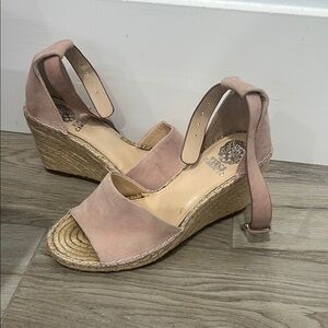 Vince Camuto Leather and Espadrille Pink Wedge Shoes with Ankle Straps
